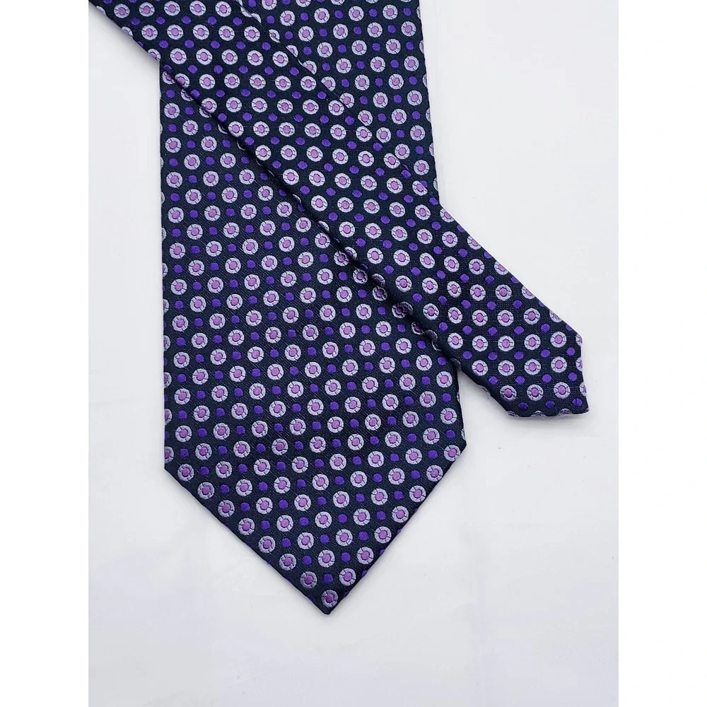 Roberto Villini Collezione Mens Silk Tie Purple Grey Geometric Medallion Navy